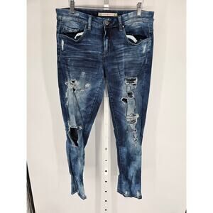 Chelsea & Violet Womens Sz 27 Skinny Leg Blue Jeans Heavily Distressed